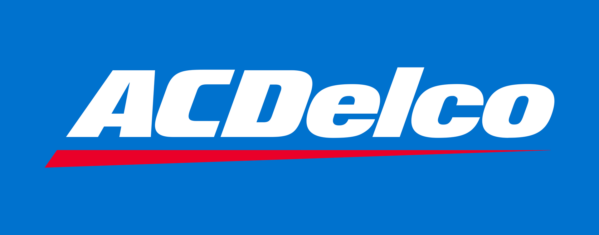 ACDelco logo in white italic text with red underline on a blue background