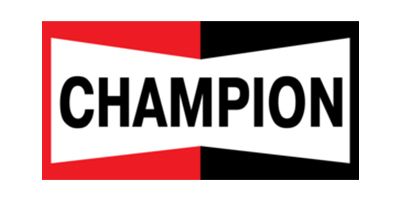 CHAMPION logo in black text on a red, white, and black banner