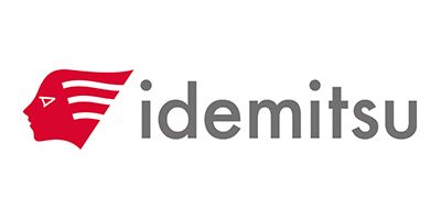 Idemitsu logo: red winged emblem and gray wordmark on white background