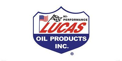 Lucas Oil Products Inc. logo with red, white, and blue shield and U.S. flag