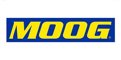 MOOG logo in yellow letters on a blue rectangular background