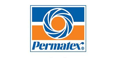 Permatex logo with blue and orange swirl icon and blue text on white background