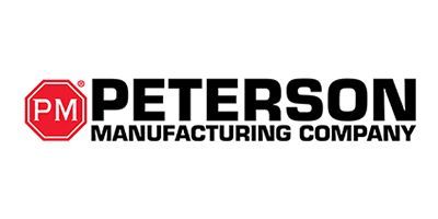Peterson Manufacturing Company logo with red PM emblem and black text