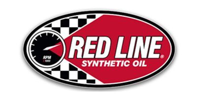 Red Line Synthetic Oil logo in red, black, and white with checkered flag pattern