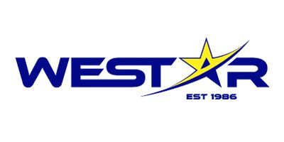West Star logo with blue text, gold star, and “EST 1986” underneath