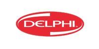 Delphi logo in white text on a red oval background