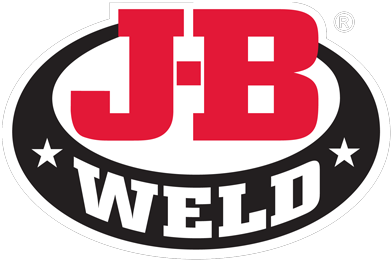 J.B. Weld logo in red, white, and black with star accents