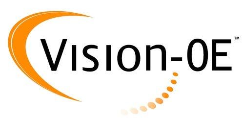 Vision-OE logo with black text and orange swoosh accents on a white background