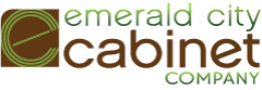 Emerald City Cabinet Company logo in green and brown text with a stylized cabinet icon