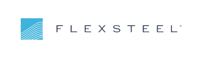 Flexsteel logo: blue square with curved lines.