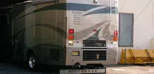 Parked RV on a repair shop