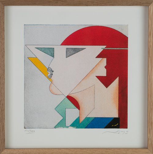 A framed drawing of a woman with red hair