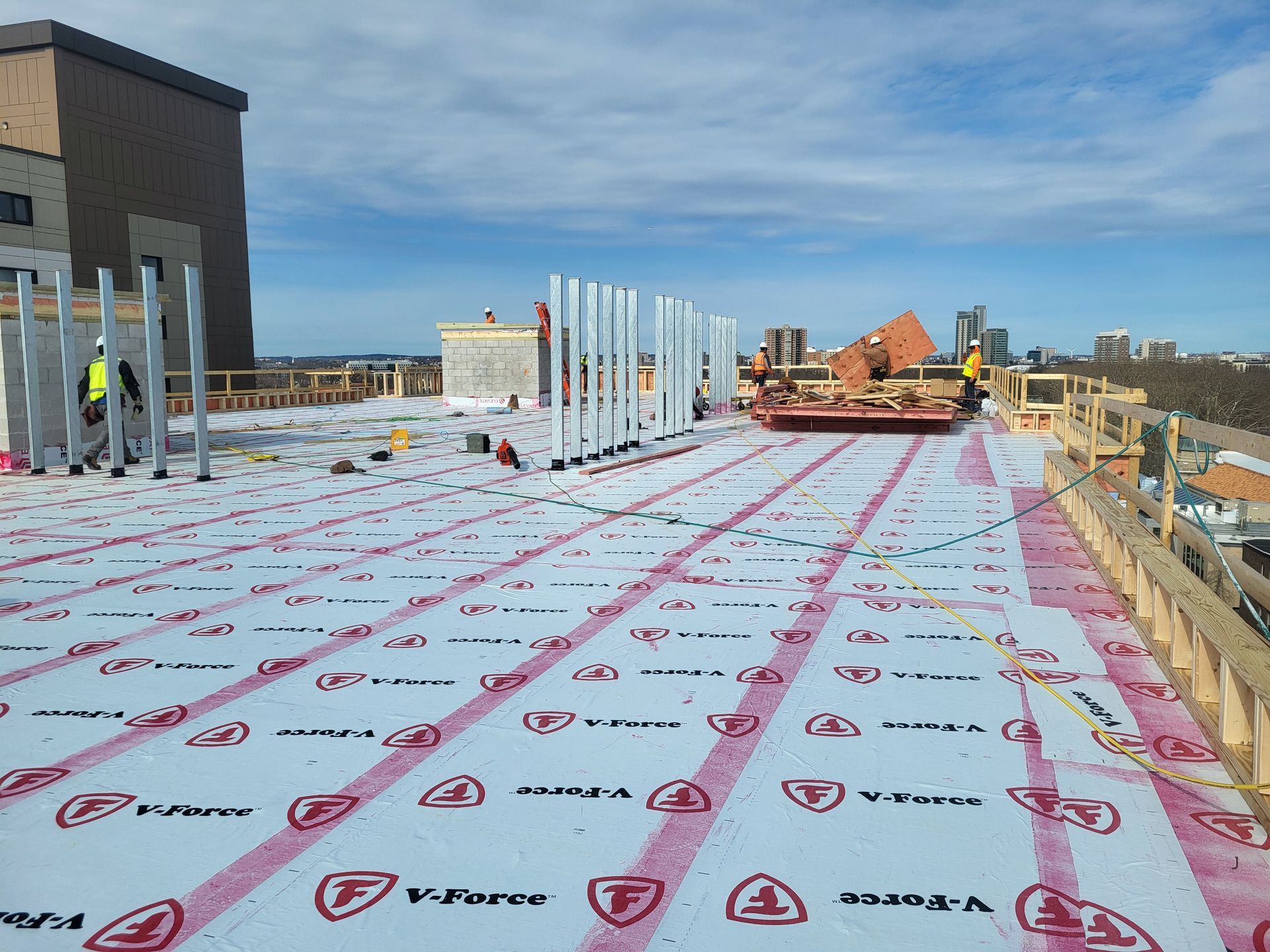 A roof is being built with v-force insulation