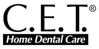 C.E.T. Home Dental Care logo in black text on white background with a black rectangle beneath, registered symbol.