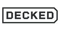 Logo for DECKED, with the word DECKED in block letters inside a black rectangle with beveled ends.