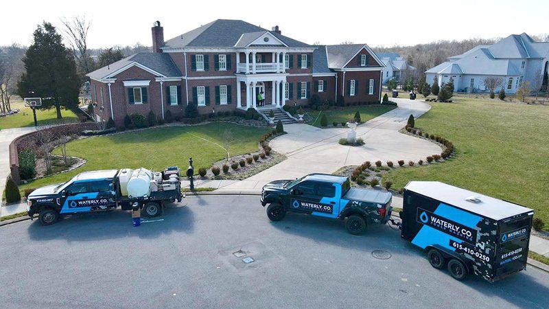 Company trucks and house