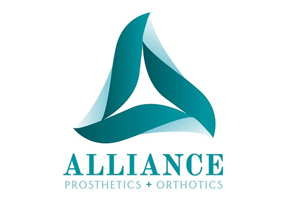 Logo of Alliance Prosthetics + Orthotics: Teal abstract triangle with the company name below.