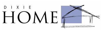 Dixie Home logo with text and blue square with abstract house outline.