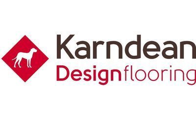 Logo for Karndean Designflooring. Red diamond with white dog silhouette. Brown text.