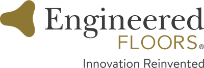 Engineered Floors logo with a gold abstract shape and text on white. 