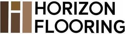 Horizon Flooring logo with brown rectangular shapes and text.
