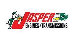 Logo for Jasper Engines & Transmissions: A mechanic welding, with text