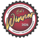 Best of Winner 2026 award badge for The Daily Ardmore, in black, red, white, and gold.