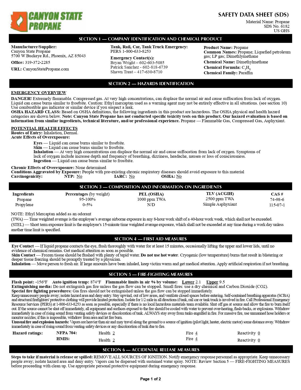 Safety Data Sheet page 1