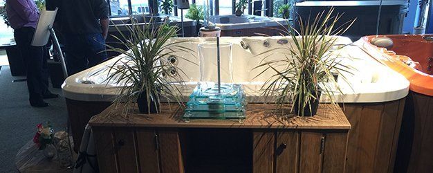 hot tubs displayed in showroom