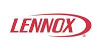 Lennox logo in red italic text with a red oval swoosh on a white background