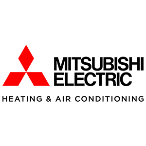Mitsubishi Electric Heating & Air Conditioning logo in red and black on a white background
