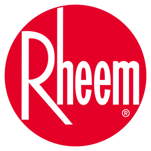 Rheem logo in white text on a red circle.