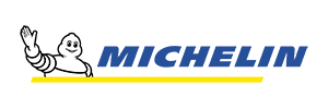 Michelin logo with the white tire man and blue wordmark above a yellow line