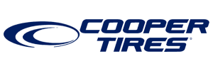 Cooper Tires logo in blue with stylized oval emblem on a white background