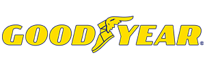Goodyear logo in yellow with a winged foot on a white background