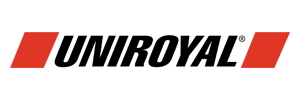 Uniroyal logo in black italic text with red slanted blocks on a white background
