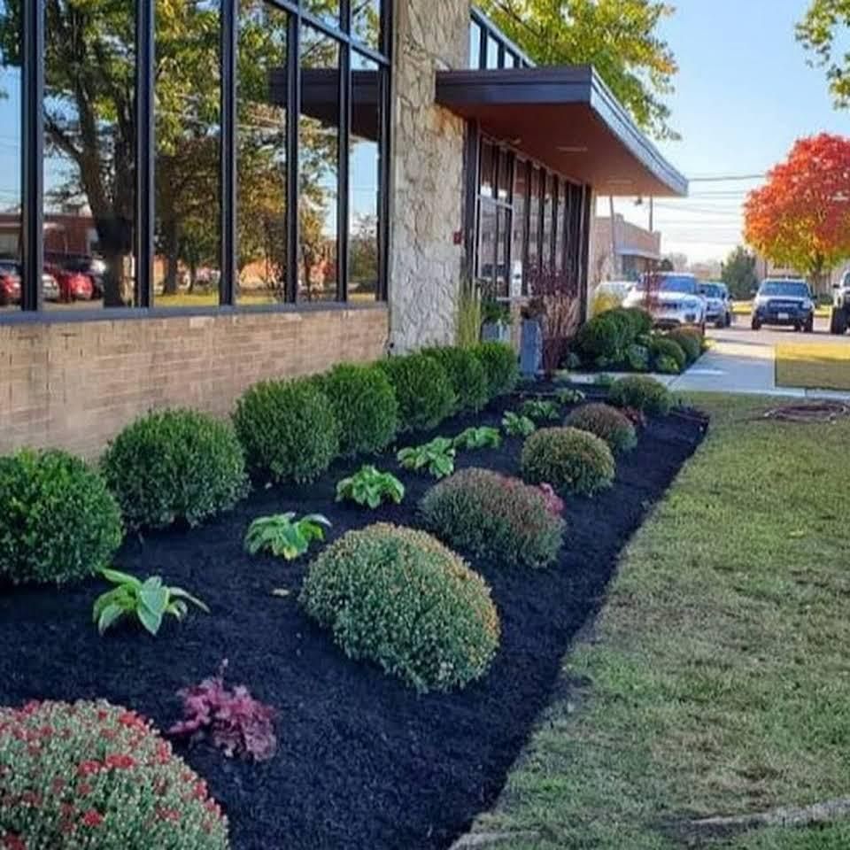 A building with a lot of plants and bushes in front of it