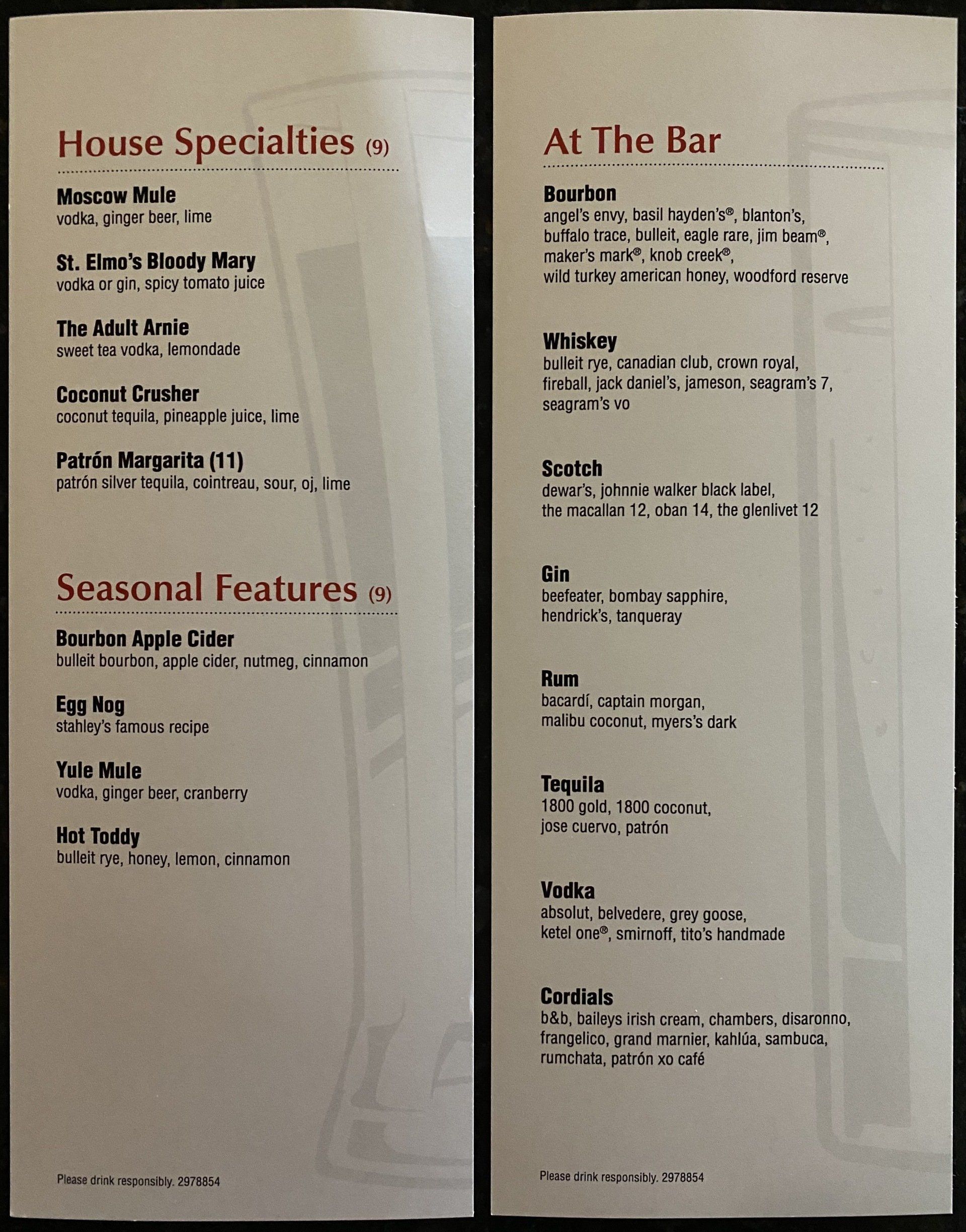 Widow's Tavern and Grille Drinks Menu Stockertown, PA