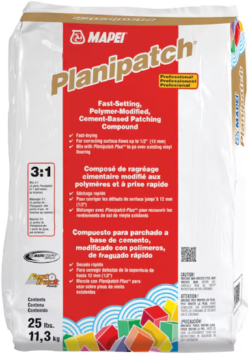 A bag of MAPEI Planipatch cement based patching compound