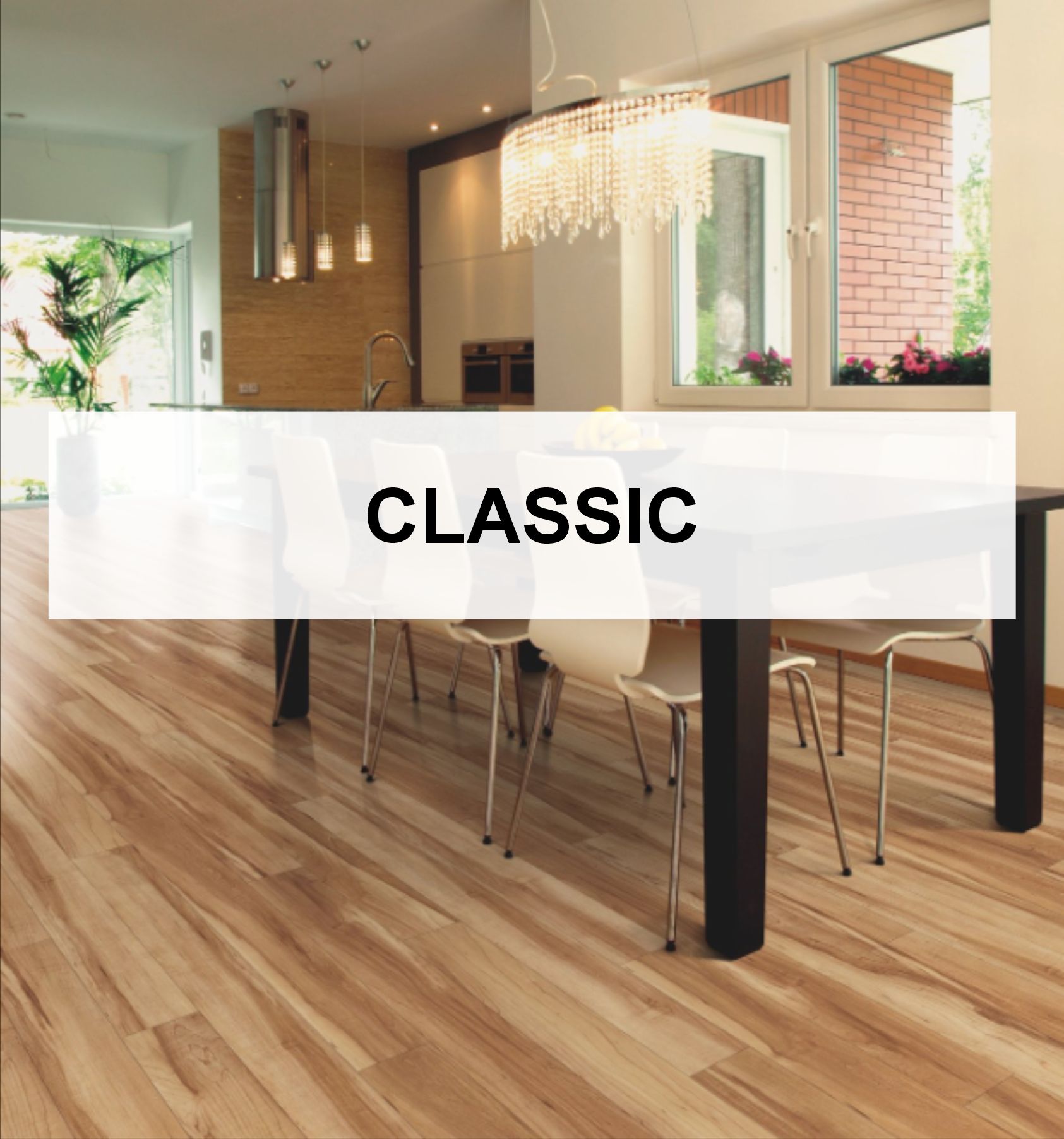 A dining room with a table and chairs and a sign that says classic