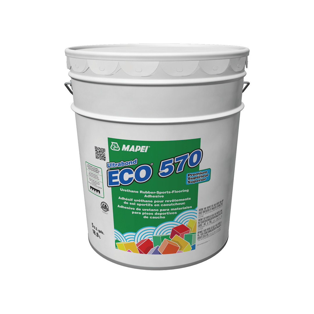 A bucket of MAPEI Ultrabond ECO 570 rubber sports flooring adhesive