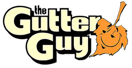 The Gutter Guy logo with a smiling orange cartoon figure and bold black and yellow text