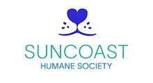 The suncoast humane society logo shows a dog with a heart in its mouth.