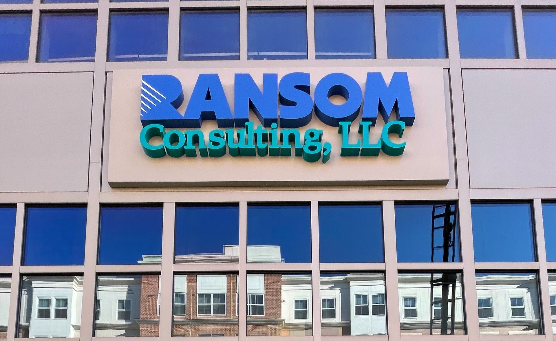 A channel letter sign that says Ransom Consulting, LLC