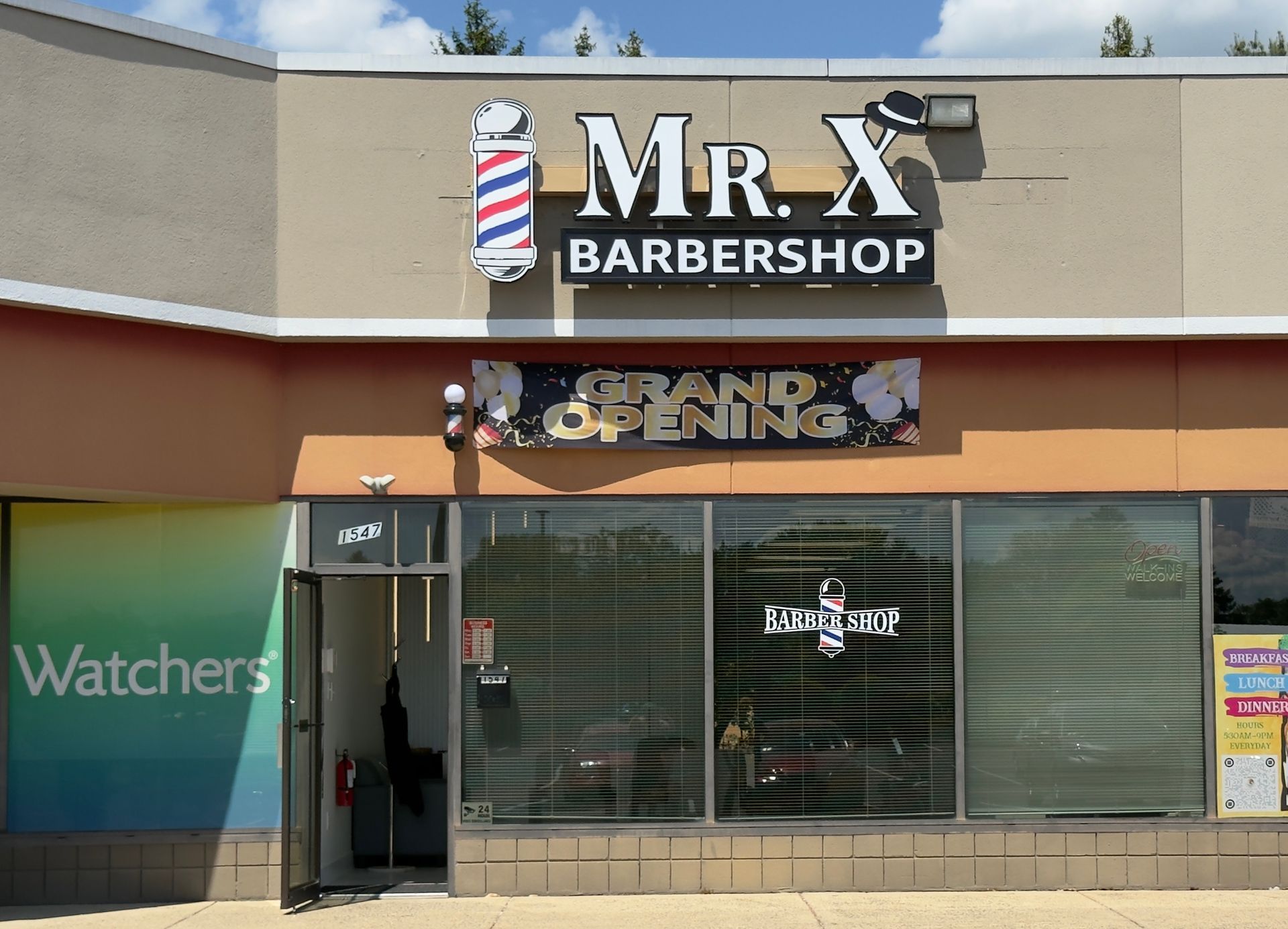 Mr. X Barbershop is located in a shopping mall