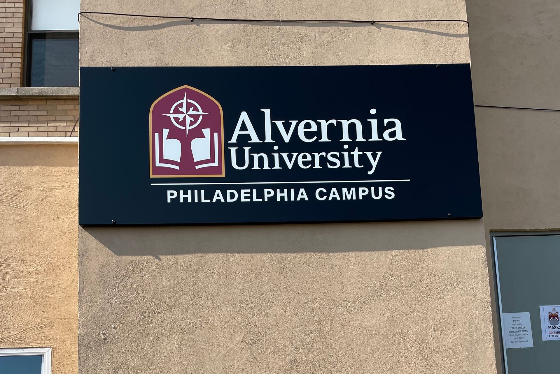 A sign for the alvernia university philadelphia campus