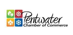Pentwater Chamber of Commerce logo with four colored squares and stylized text