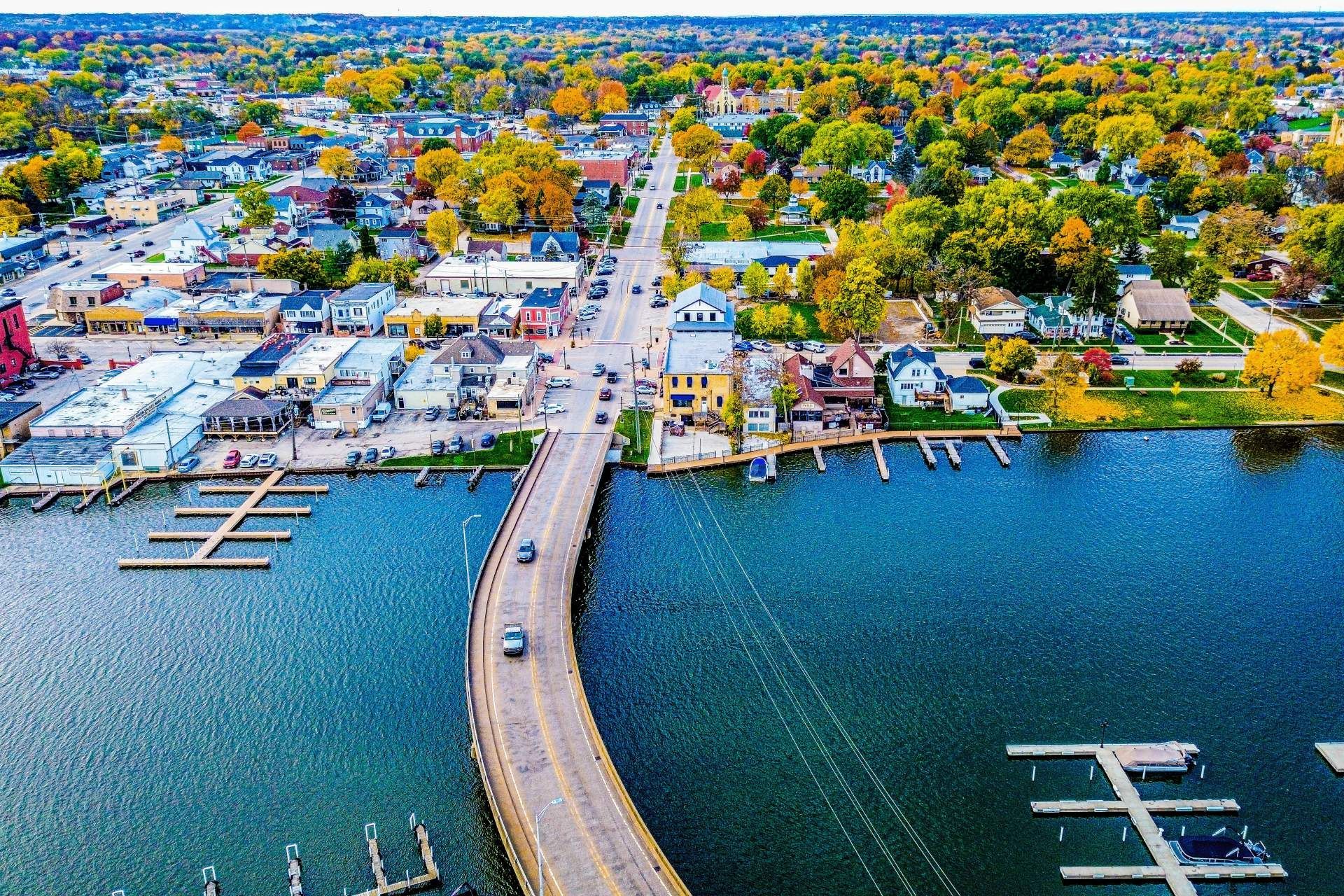 aerial view of bridge in mchenry, il