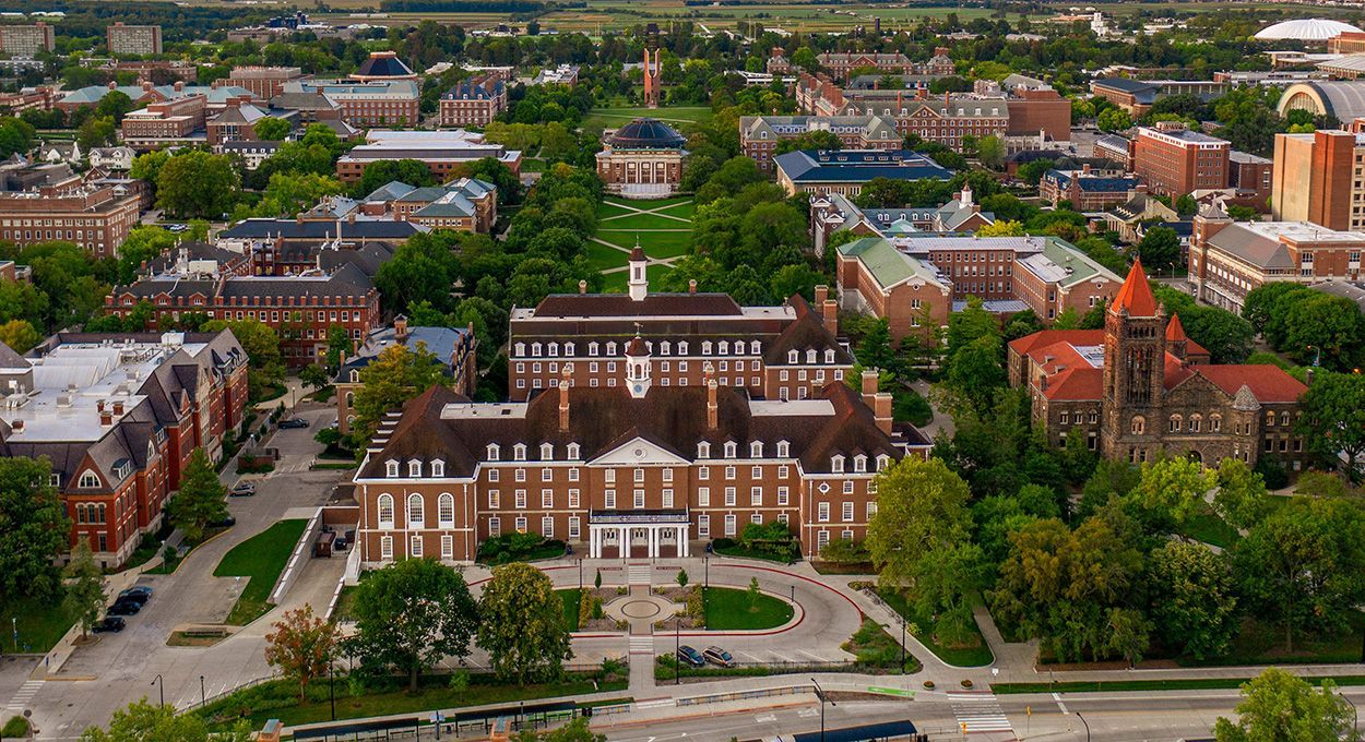 aerial view of university of illinois campus in urbana-champaign, il
