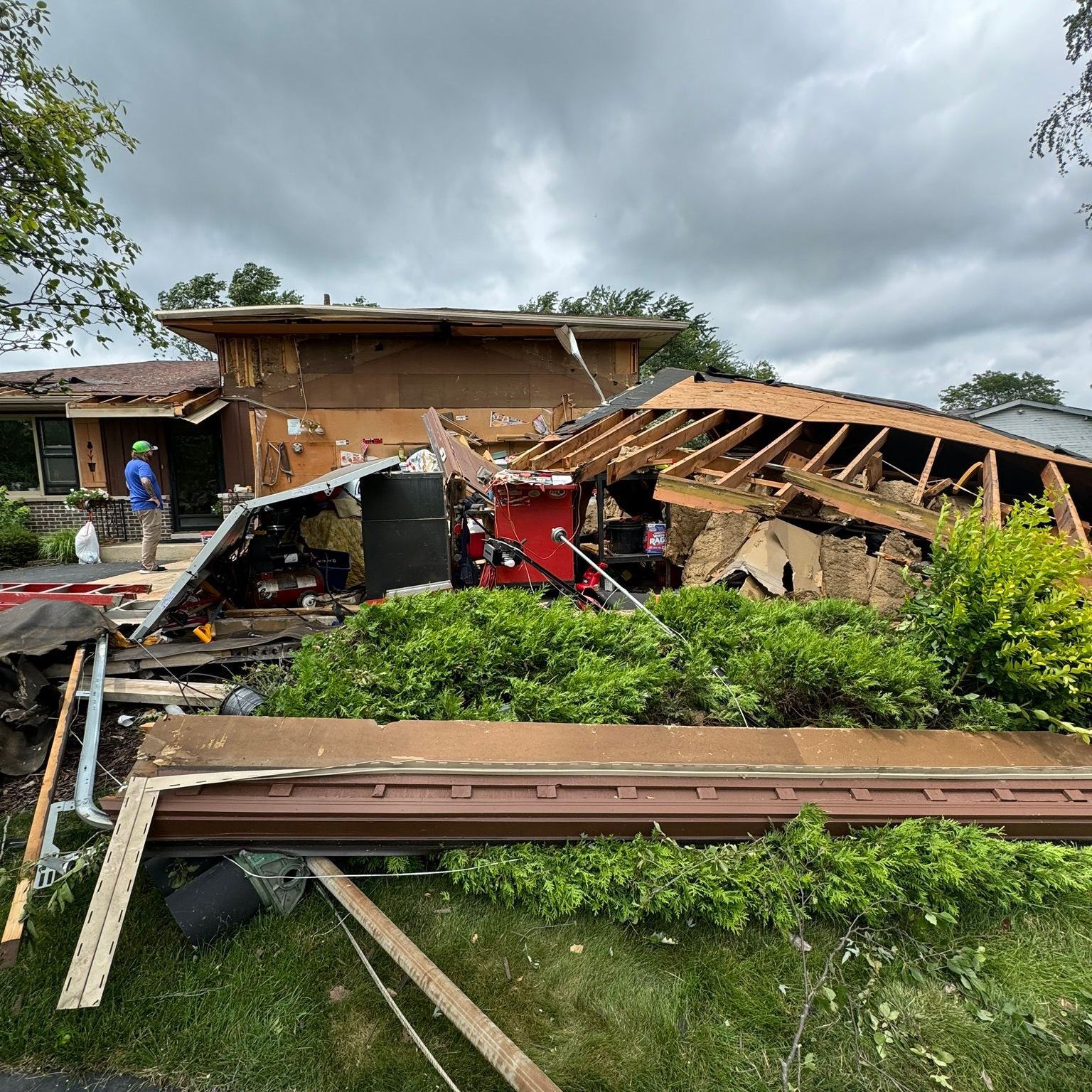 Storm damaged roof